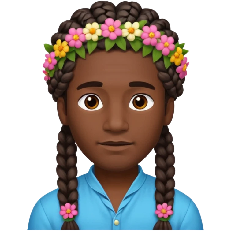 big braided man face wiith big visible braids and headband and flowers on head emoji
