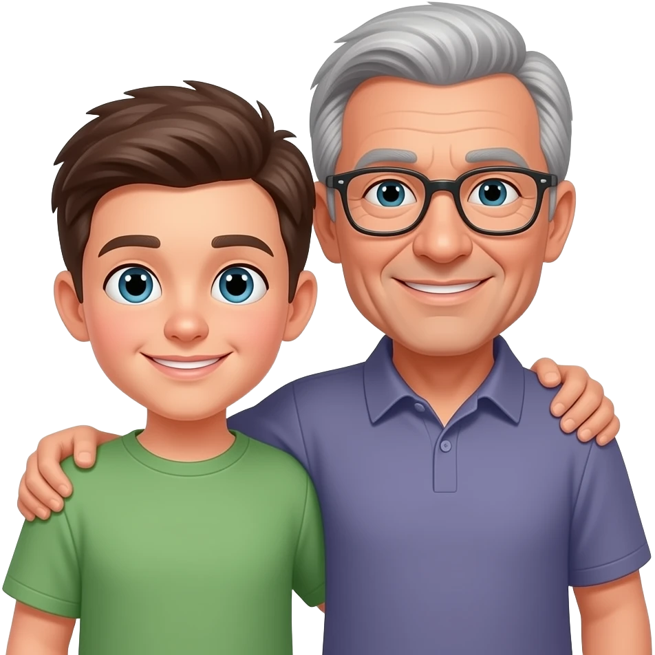 Erstelle ein Emoji von zwei männlichen unterschiedlich alten Brüdern, der älter Bruder legt sein Arm über sein jüngeren Bruder emoji