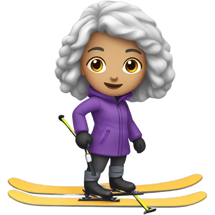 Cute girl on skis with grey hair and a purple coat emoji