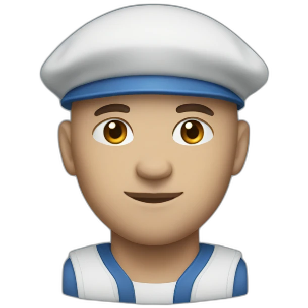bald strong man with béret and blue ai emoji