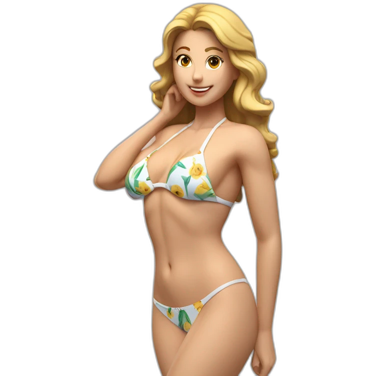 Sexy pose soft-fit Caucasian woman bikini (beach body) bed emoji