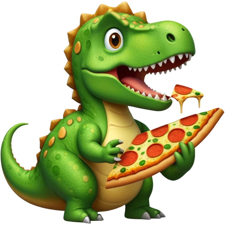Dinosaur eating pizza emoji