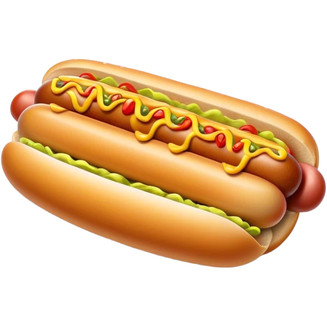 Cinematic Realistic Hot Dog Dish Emoji, featuring a classic hot dog in a bun topped with mustard and relish rendered with crisp textures and vibrant, dynamic lighting. emoji