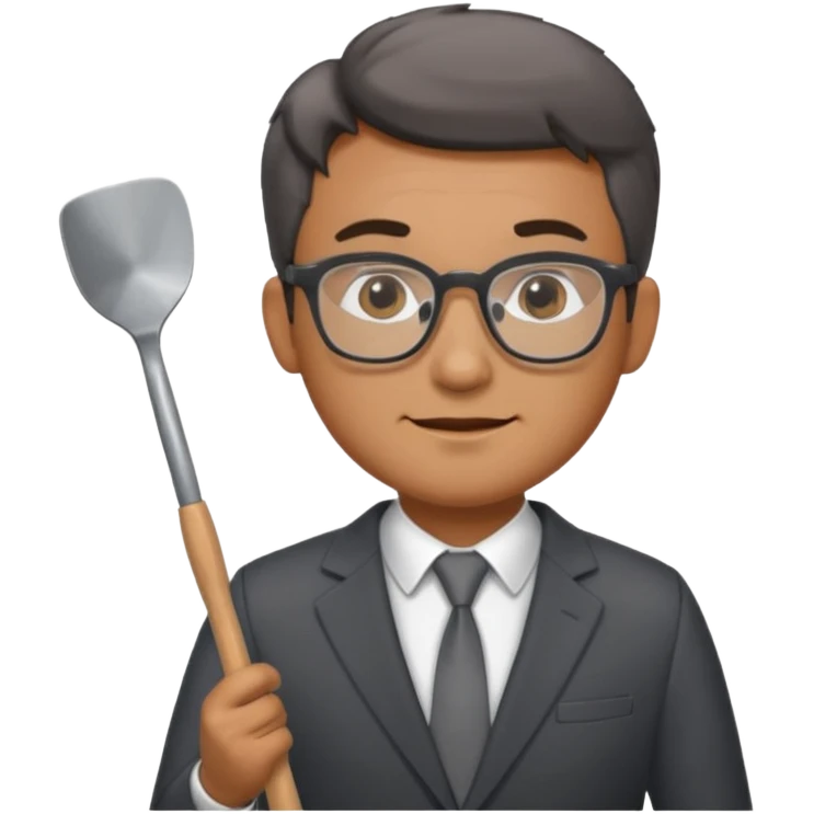 man standing with glasses wearing a suit and holding a spatula emoji