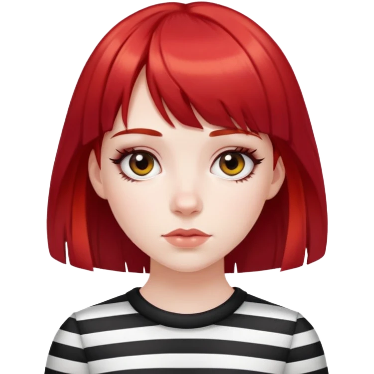 Pale girl, red hair with black stripe hair and bangs emoji