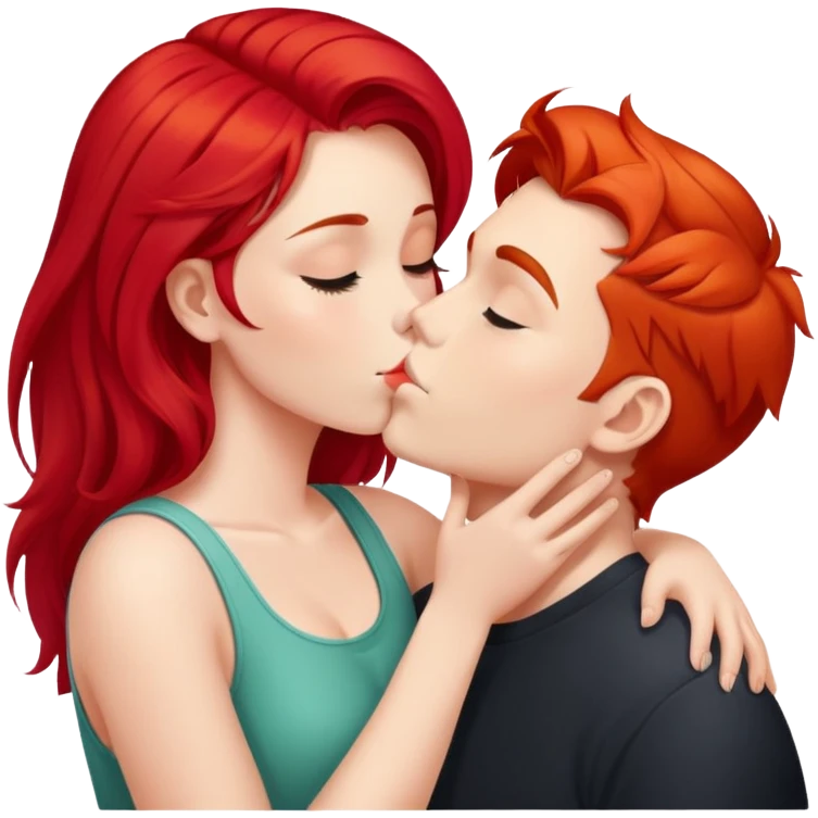 Girl with bright red hair kissing her boyfriend emoji