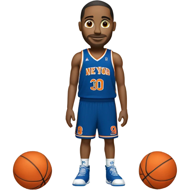 Basketball player with orange and blue uniform with NYK and # 30  emoji