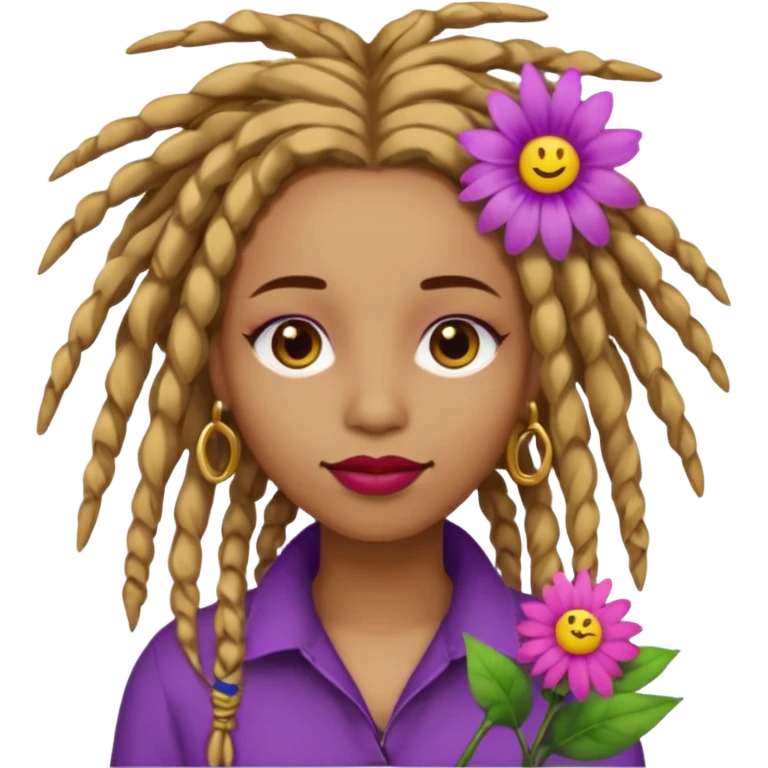 Gold dread locs pink emoji face purple flower in the hair red lipstick light brown face   emoji