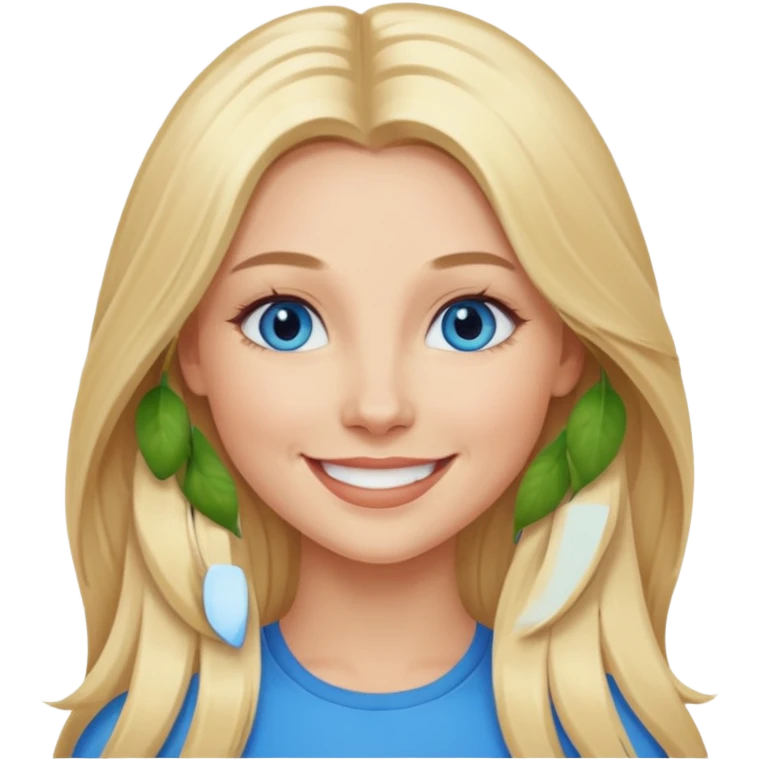 Shannon Bex with long blonde hair, blue eyes emoji