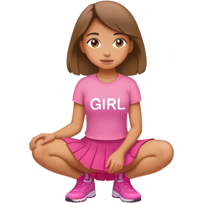  top and skirt with pink inscription “girl”  squatting emoji