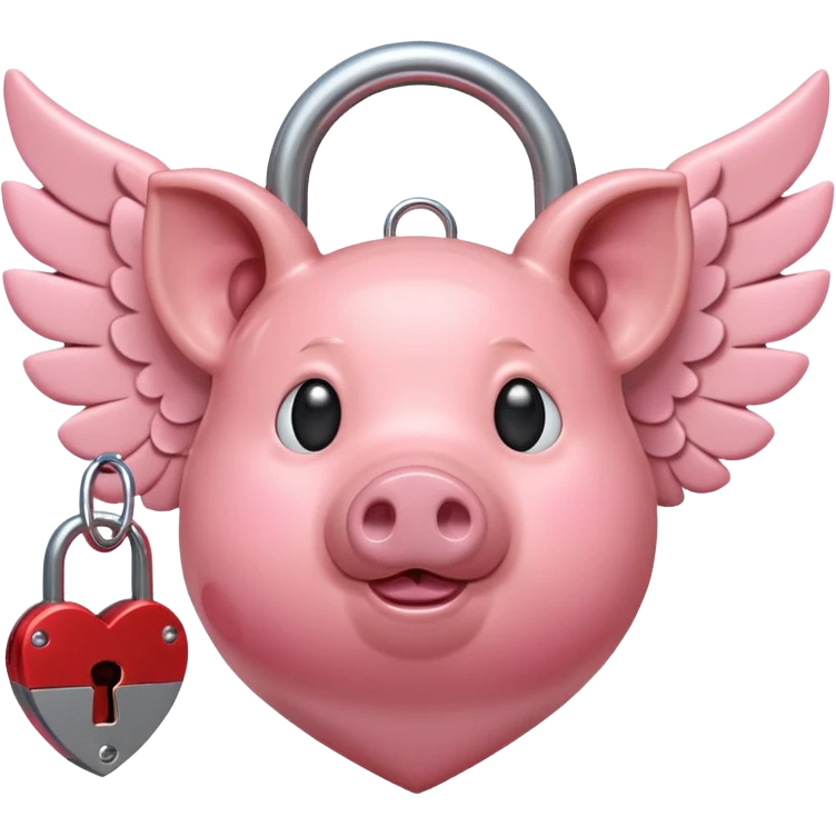A pink heart with pig ears, wings, and a lock and key emoji
