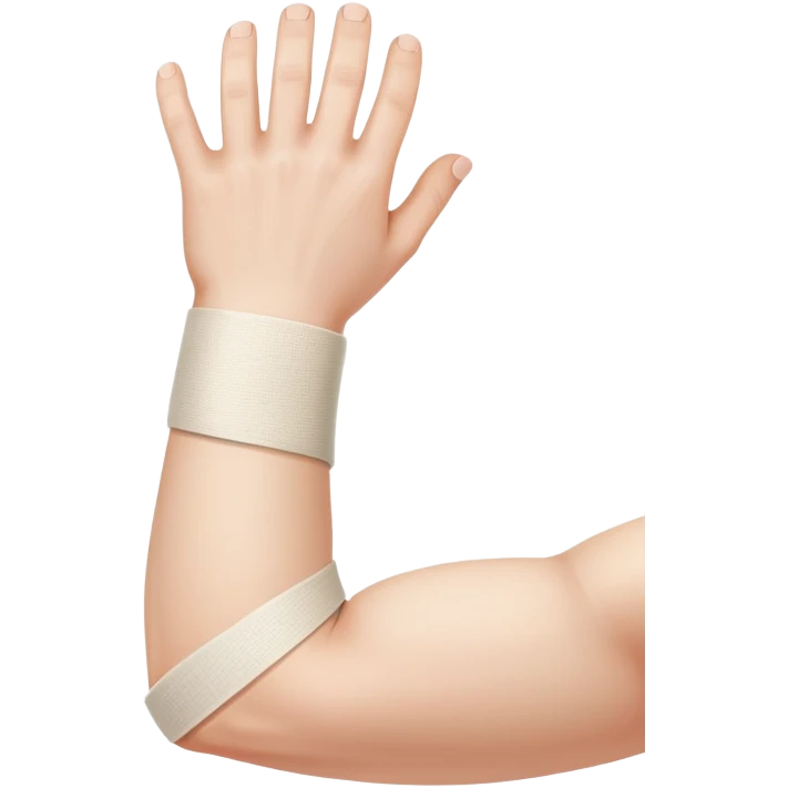Arm with bandage around elbow showing tendon pain emoji