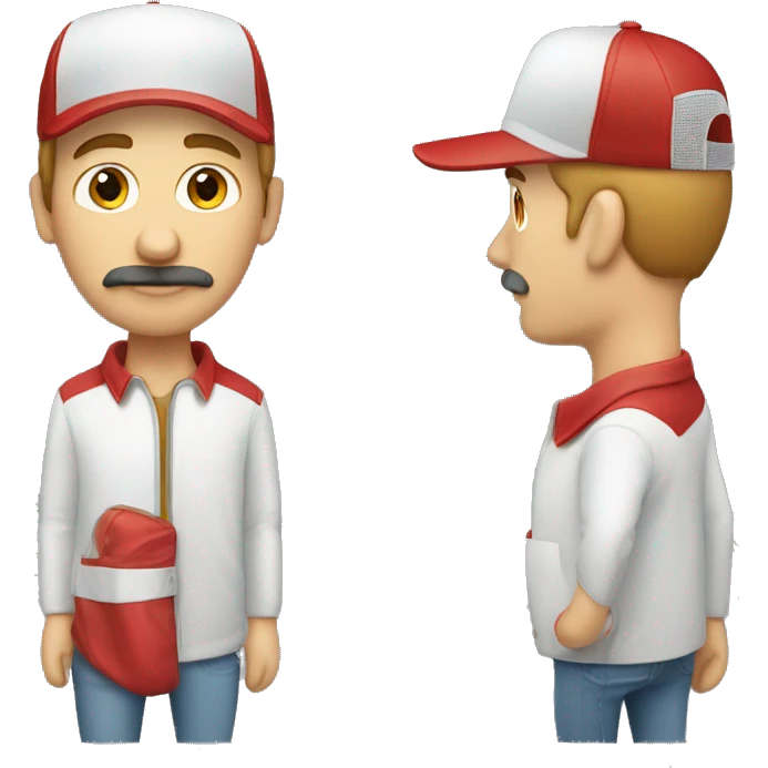 a white male wearing red with a moustache and a trucker hat emoji