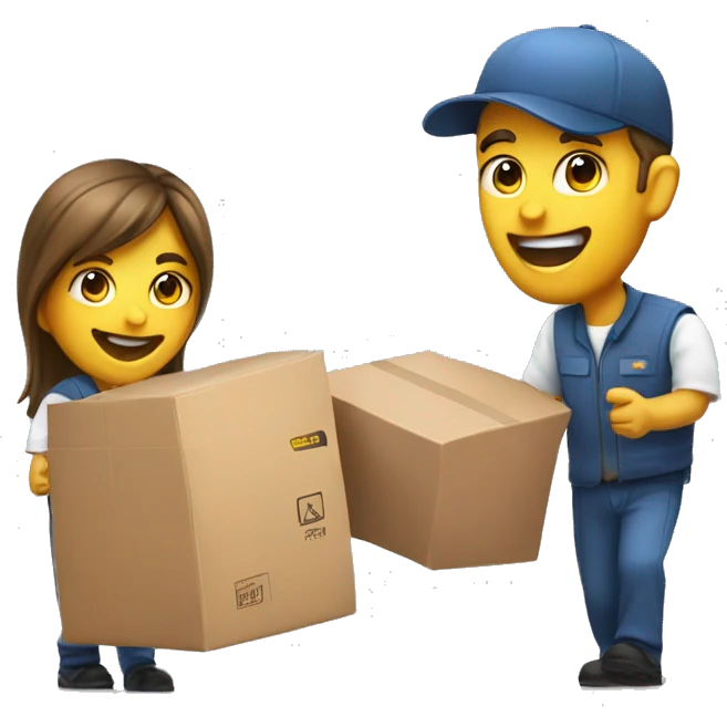 delivery man delivering a case to a very happy normal person emoji