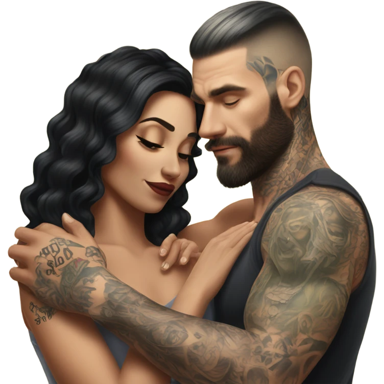 Hyper Realistic beautiful woman touching a very handsome tattooed man emoji