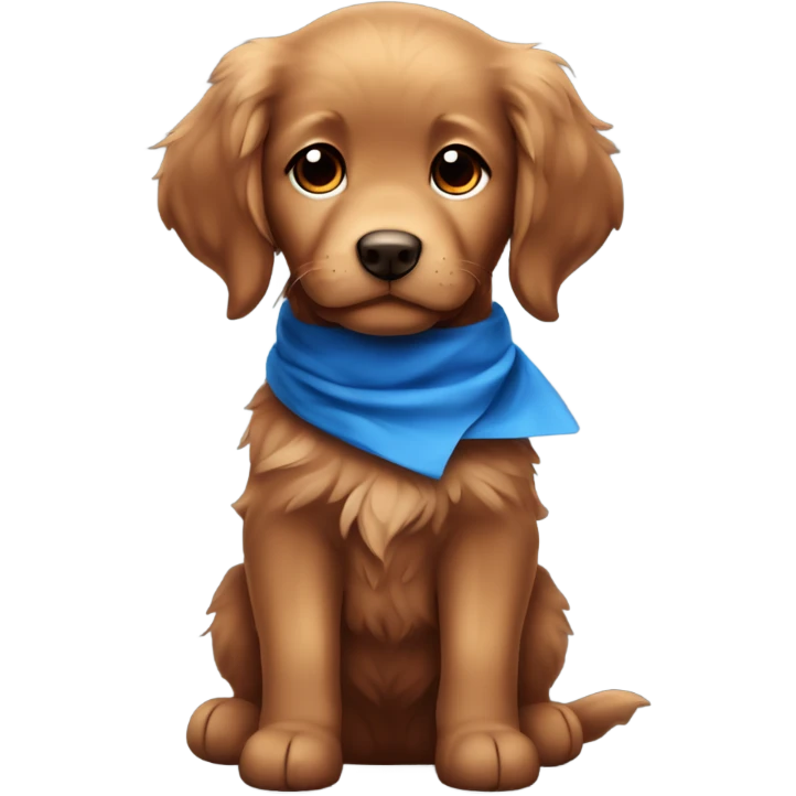 Chibi fluffy dark red retriever puppy with blue neckerchief emoji