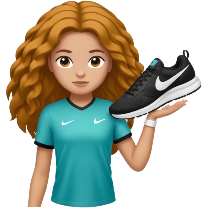 Faça uma menina parda de cabelo liso com uma faixa de cabelo da Nike e uma roupa da Nike branca emoji