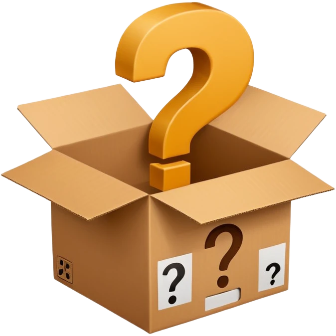 open cardboard box with questionmark emoji