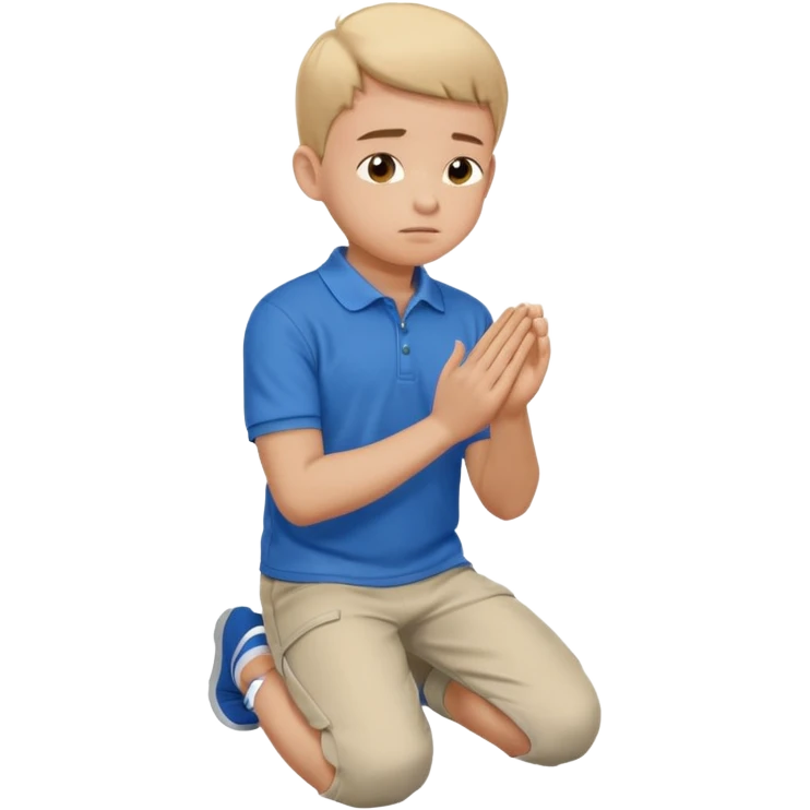 In Niño arrodillado orando con polo azul emoji