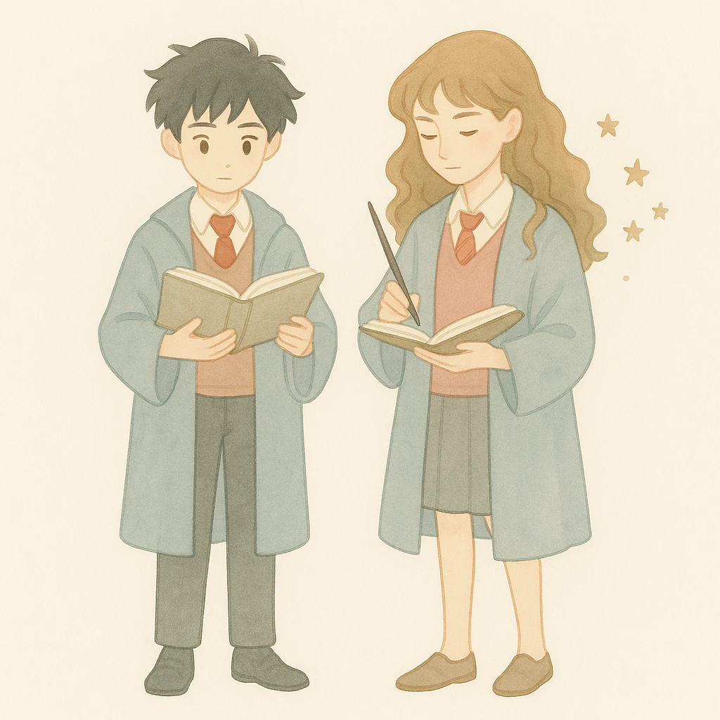 Make the closet more visible and show the boy and girl standing with their full bodies in the picture. Keep the soft watercolor illustration style with pastel colors, delicate linework, a gentle, whimsical mood, anime-inspired features, and minimal, soft shading. emoji