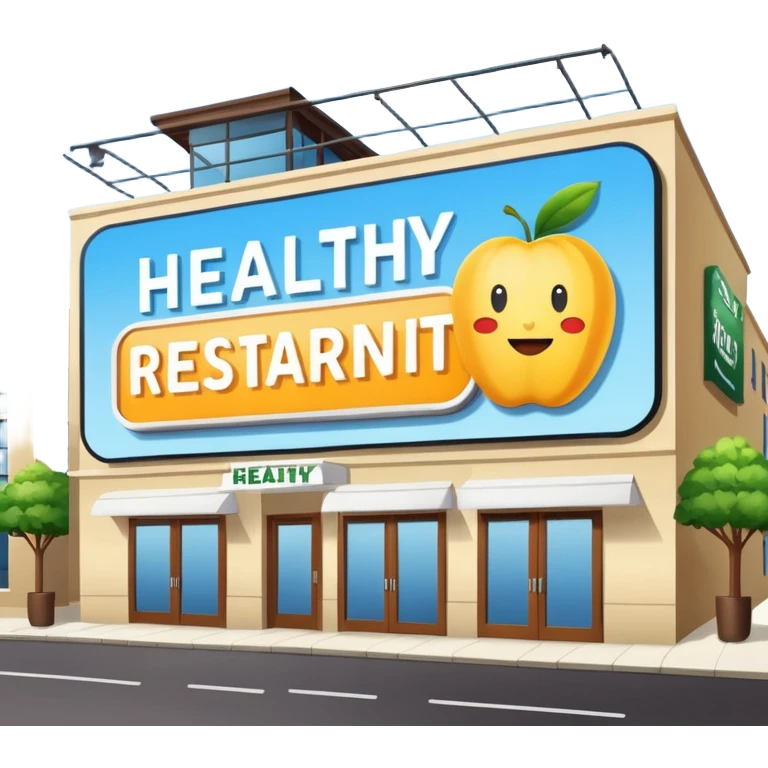 make a billboard on top of a healthy restaurant building written on it "healthy restaurant" emoji