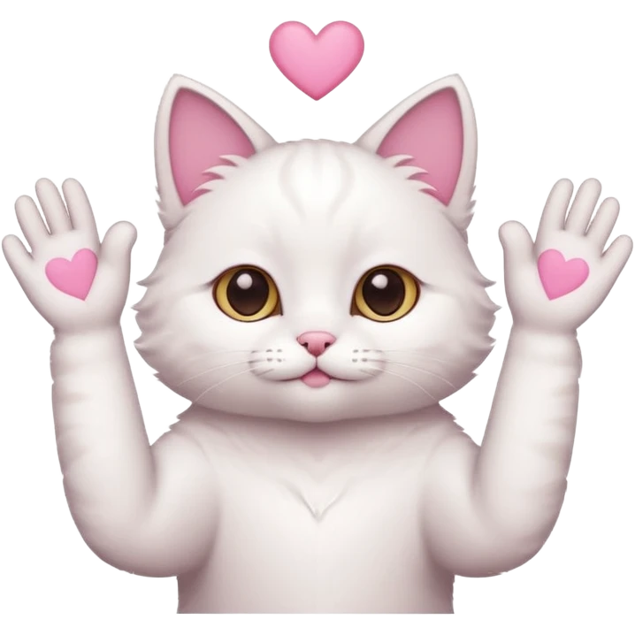 Cute white cat making heart shape with his hand above the head emoji