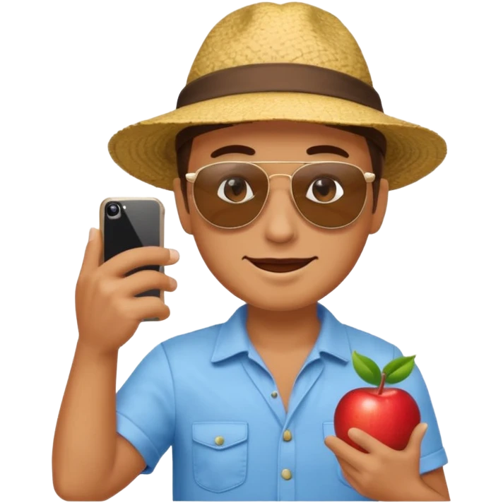 Draw a male tourist who pointed his phone for a photo. In the style of an Apple emoji emoji