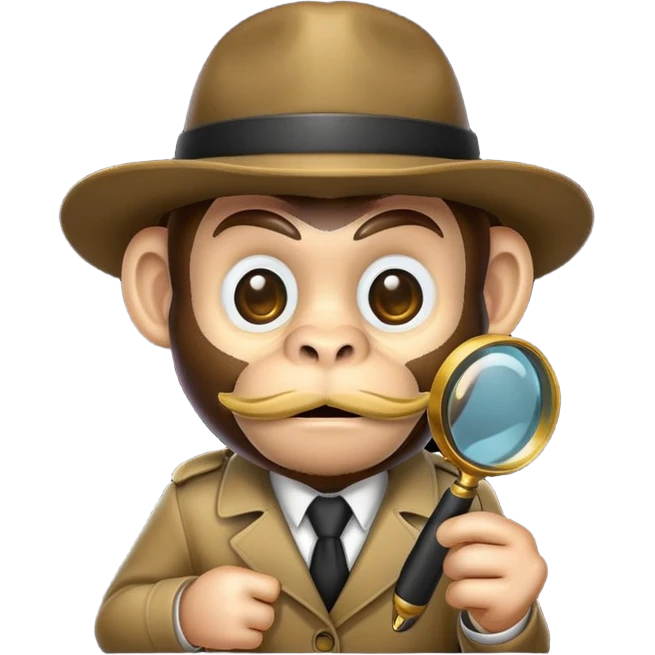 ape detective emoji with a moustache and magnifying glass on a clean, black background emoji