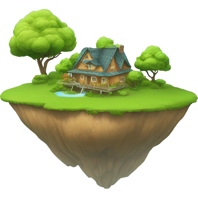 Floating island and clouds with house emoji