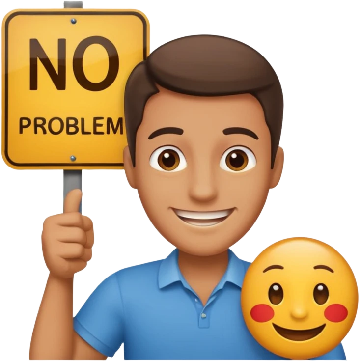 man holding a sign that says 'no problem' emoji