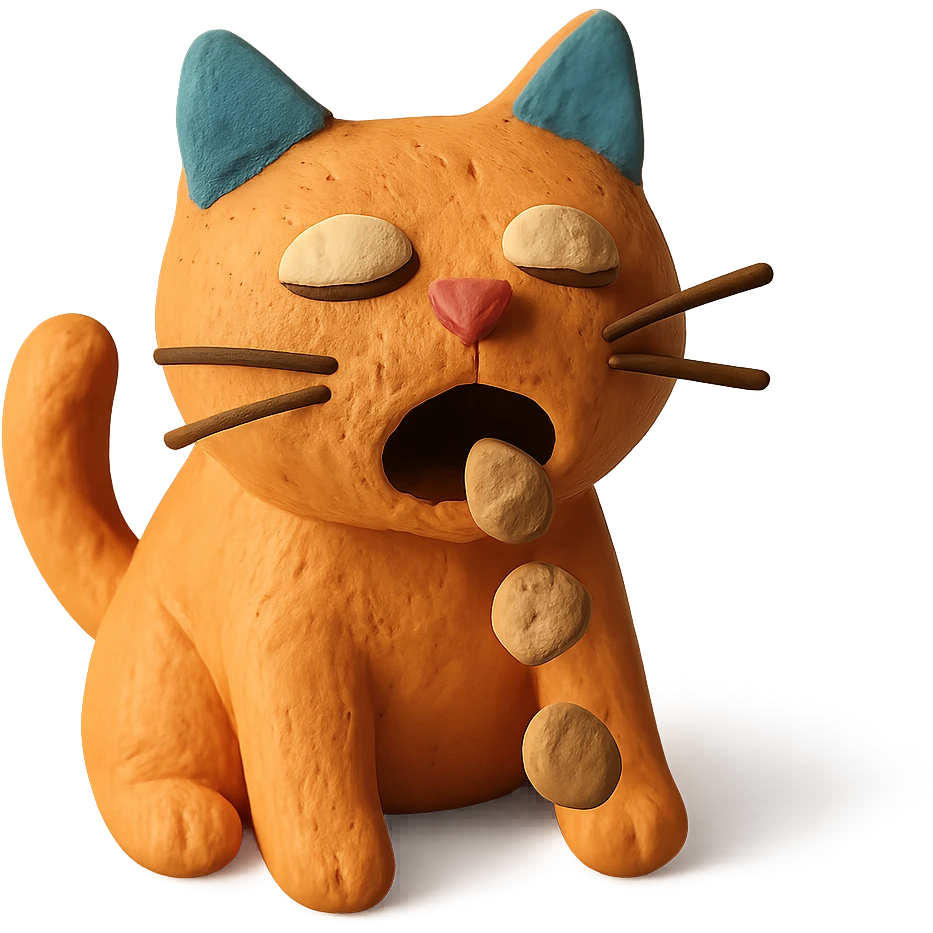 claymation style cat dropping food from its mouth emoji