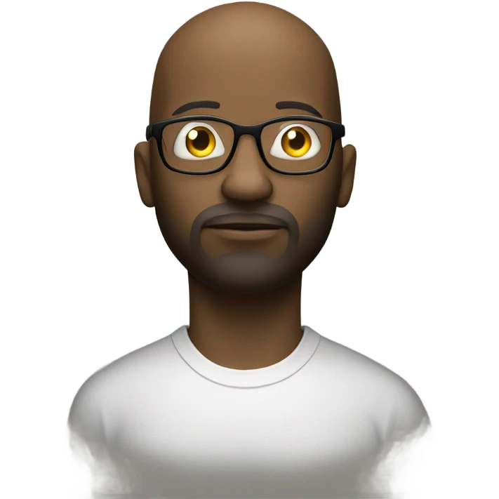 A pensive black man in glasses thinking with a light bulb above his bald head and goatee. emoji