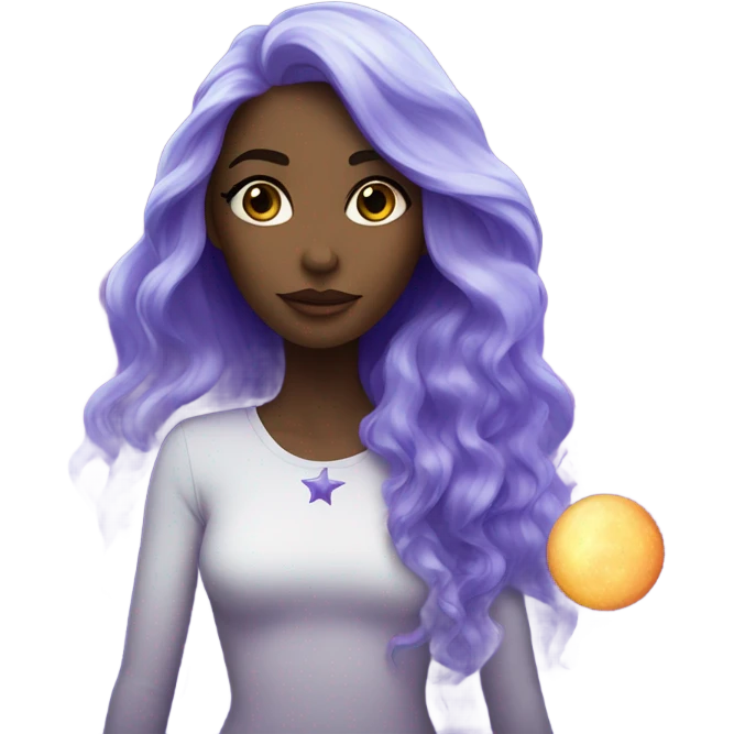 white woman with mystical sparkling galaxy hair with moon and stars in purple and blue shades emoji