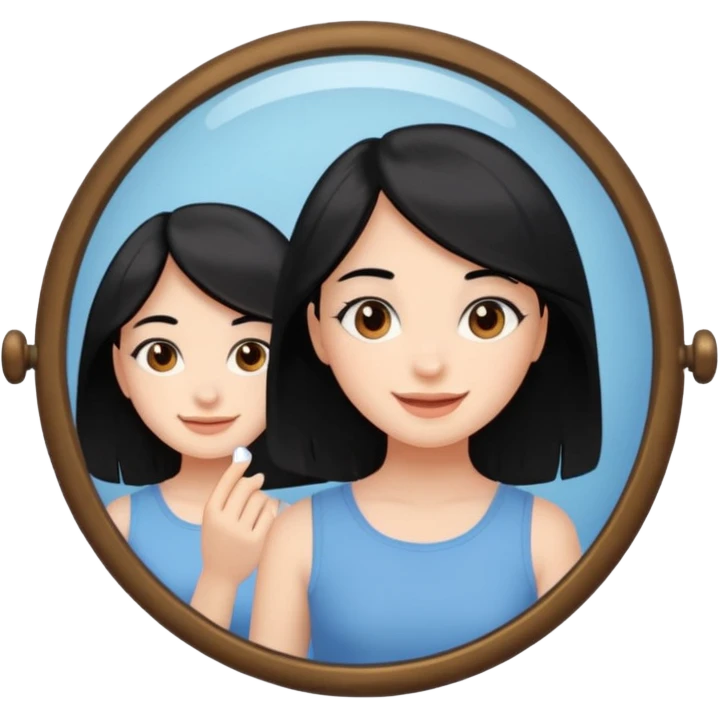 A girl with black hair, brown eyes and fair skin talking to herself in a mirror emoji