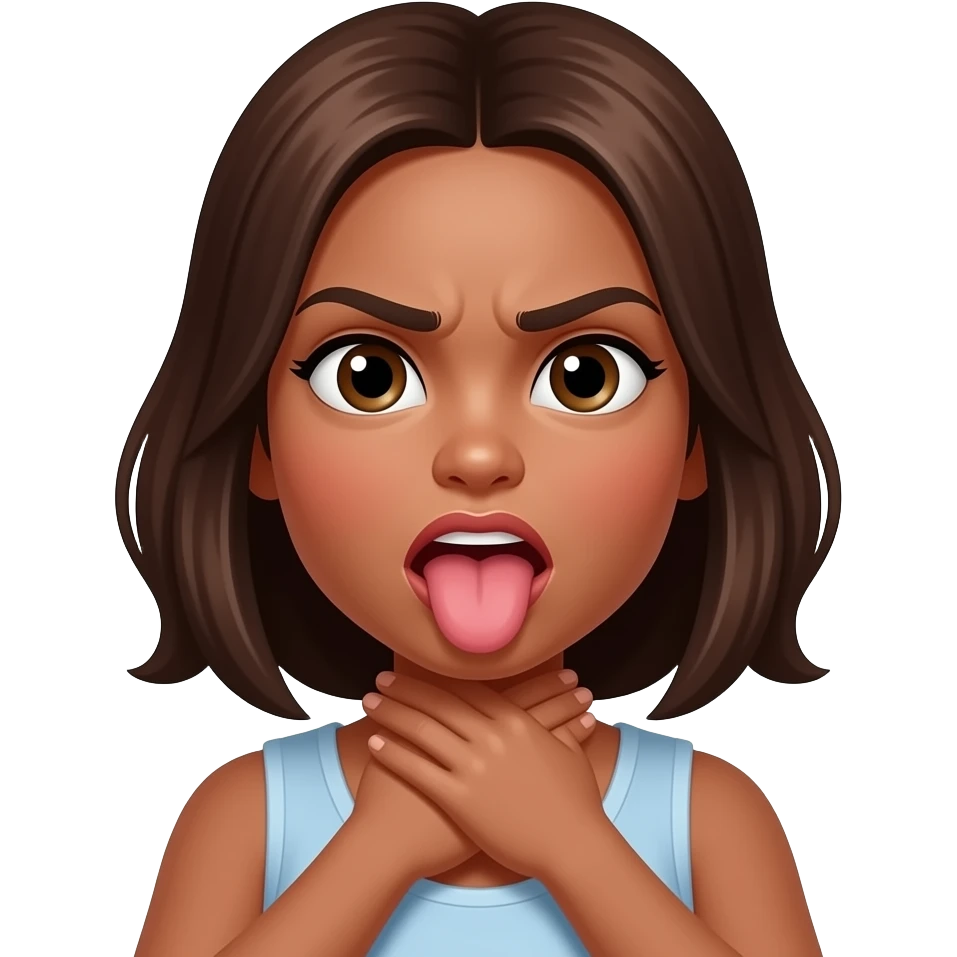 Angry Medium brown skin pretty girl Choking self with hands around neck With tongue sticking out emoji