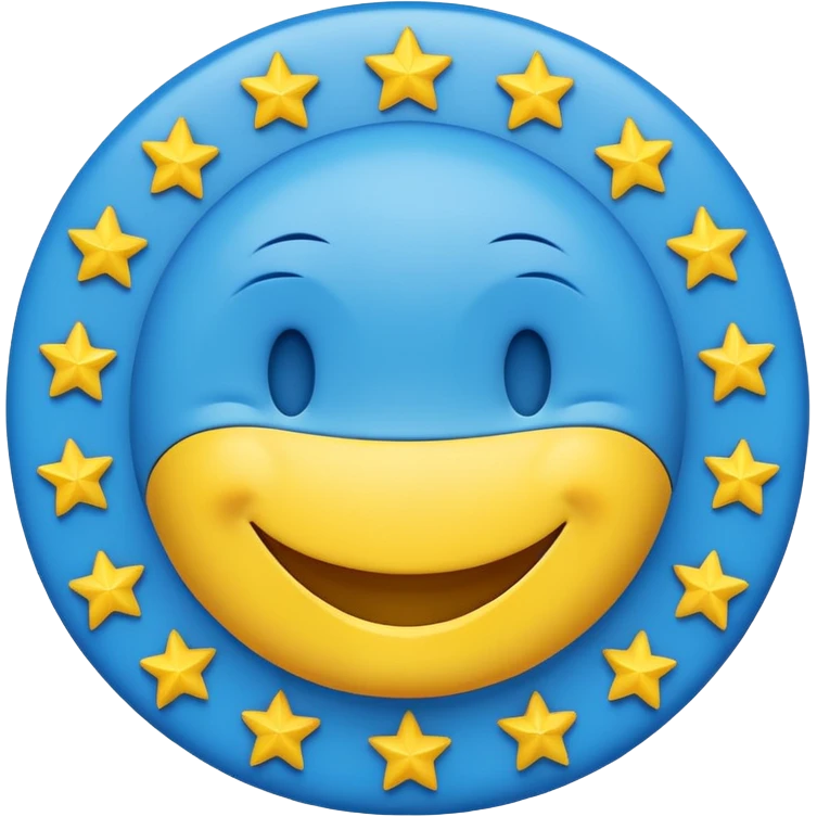 smiley blue happy face with yellow stars arranged in a circle like the European flag emoji