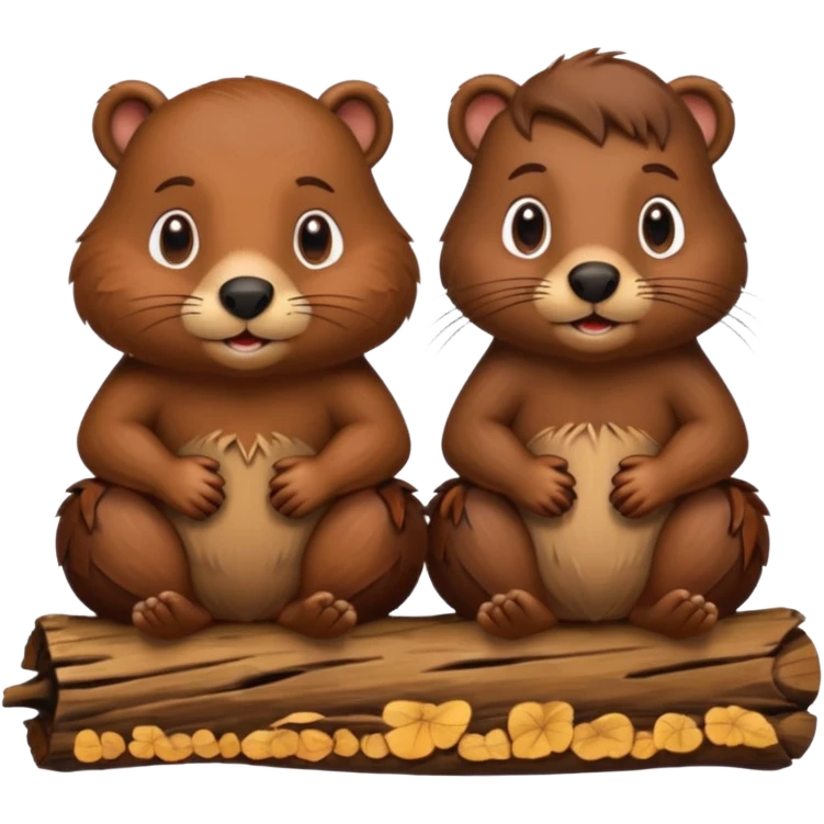 a girl beaver and a boy beaver on a log emoji
