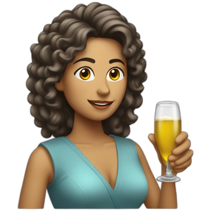 Jueza mujer pelo castaño con botella y  copa de champaña emoji