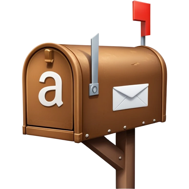 A brown mailbox next to a white letter emoji