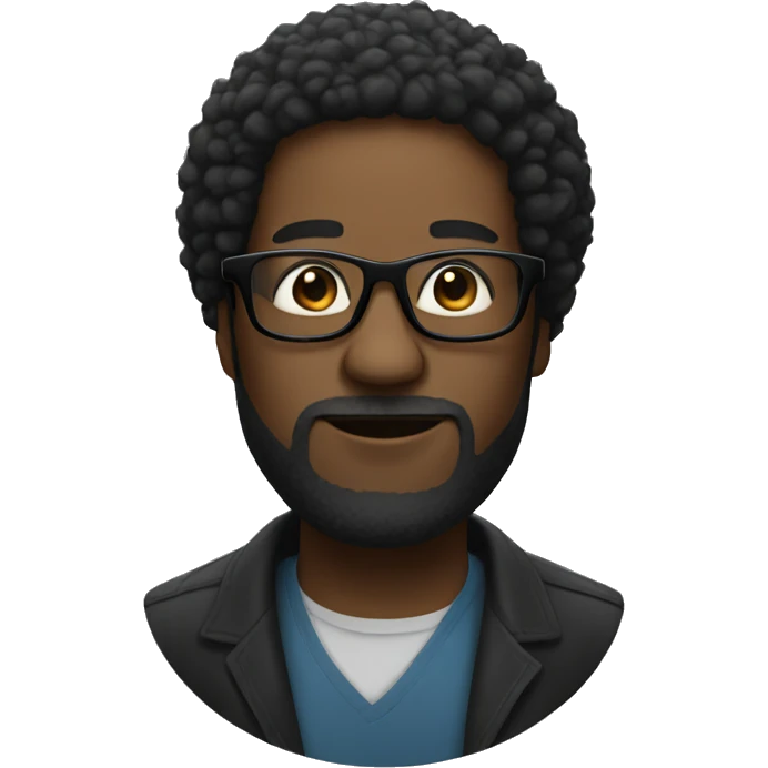 black man with an afro and a beard and black glasses emoji