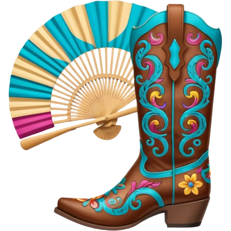 Cowboy boots in front of an open hand held fan emoji