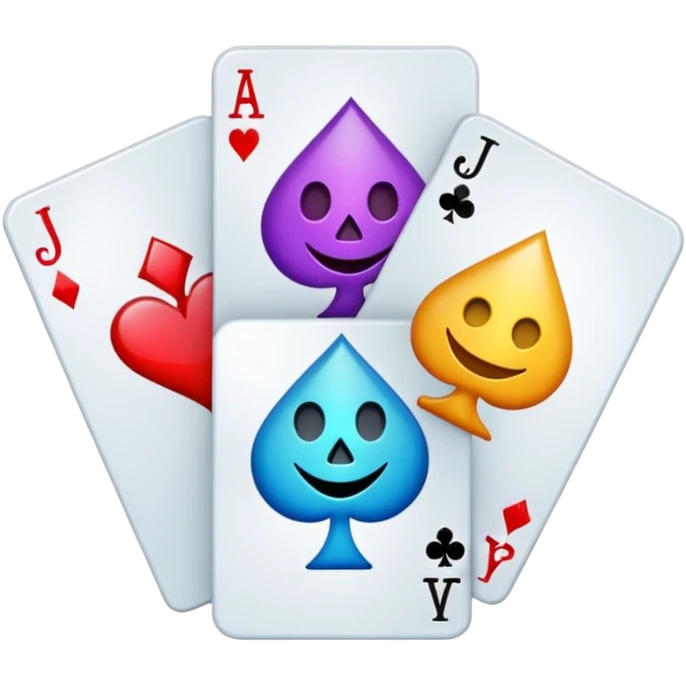 bunch of 3 poker cards, with crazy colorful jolly jokers inside, inversed face emoji