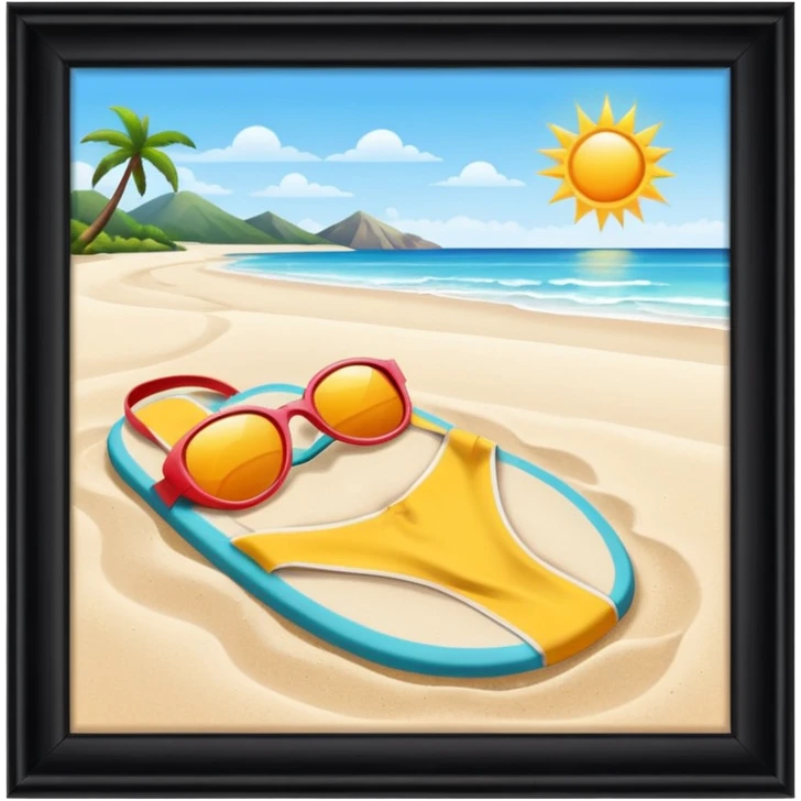 crie uma praia, com sol, e tanga na areia emoji