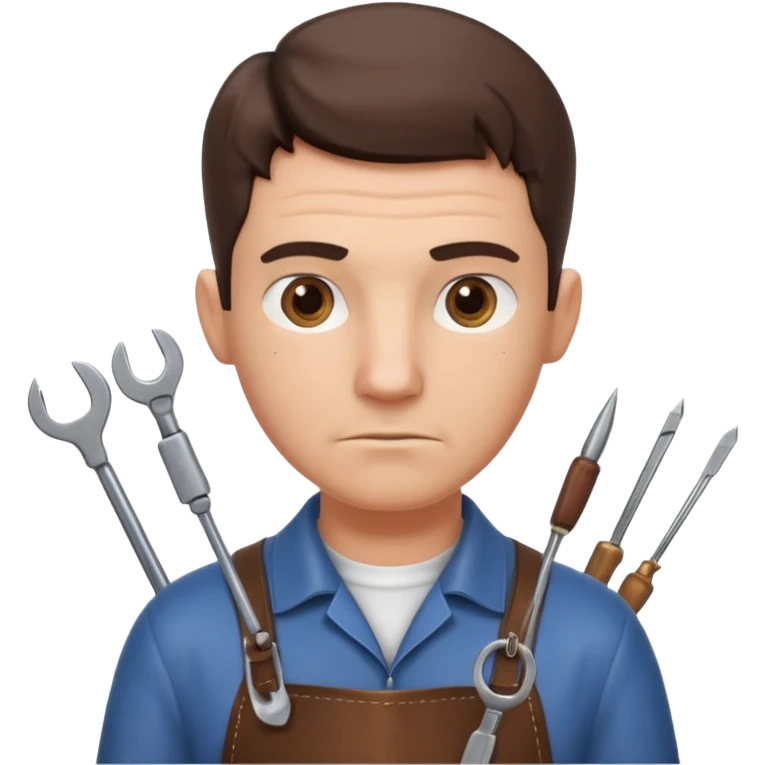 professional locksmith portrait, head and shoulders only, serious focused expression, leather apron collar, small lockpick tools visible, 3D cartoon, mobile game icon style, clean background, no text, no watermark
 emoji