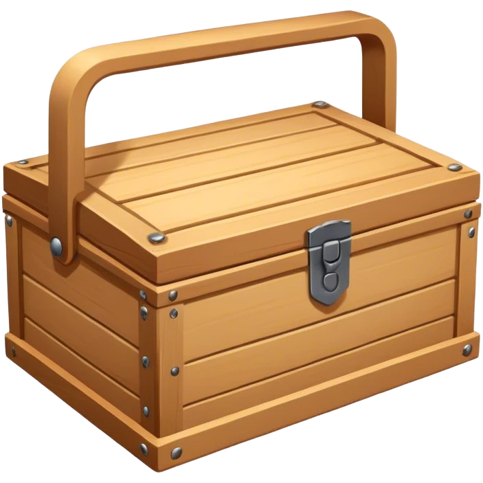 A rectangular or square box, usually made of wood or metal, used for storing items, often with a lid and handle emoji