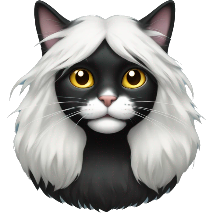 black cat long haired with muzzle half white emoji