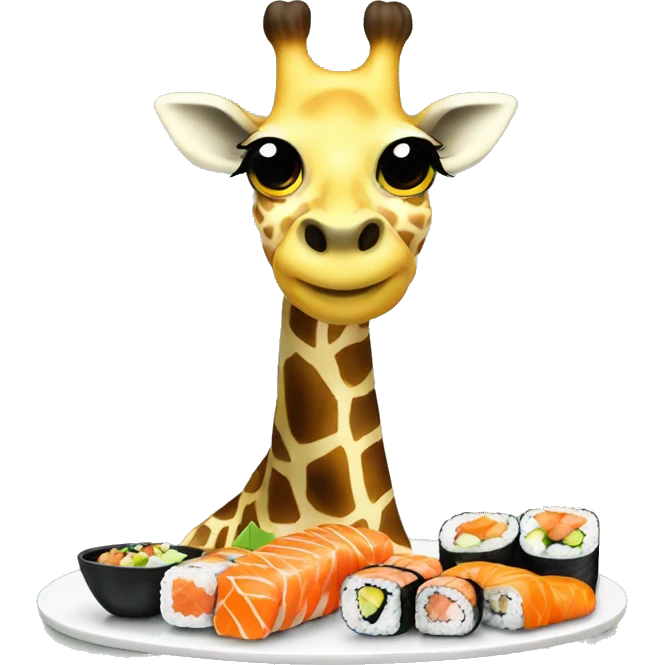 giraffe with yellow ribbon eating sushi emoji