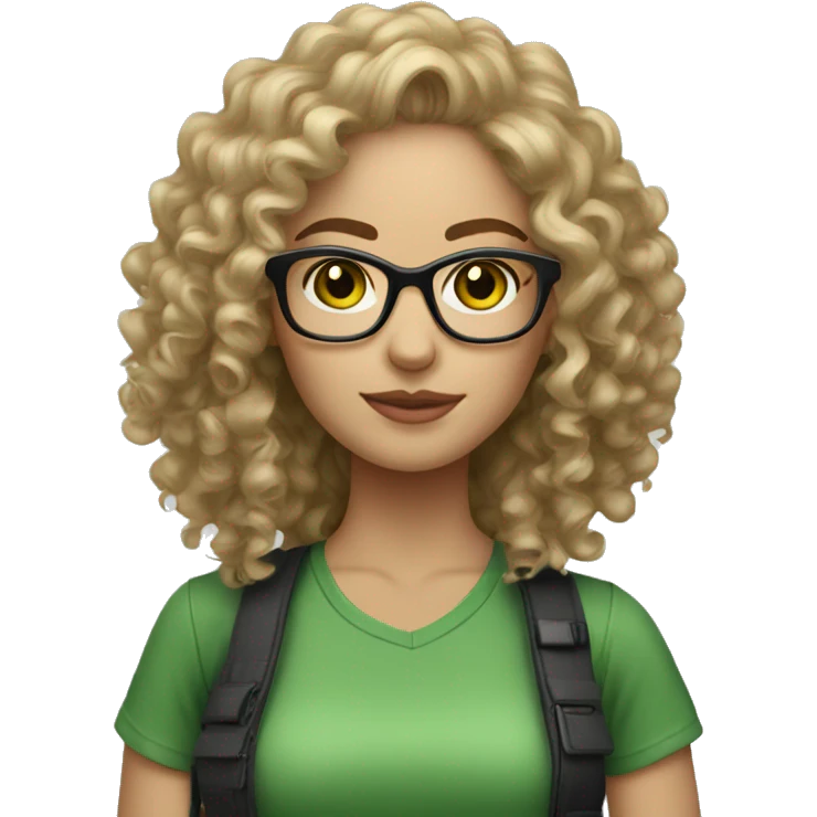 Female photographer light skinned curly hair green eyes glasses emoji