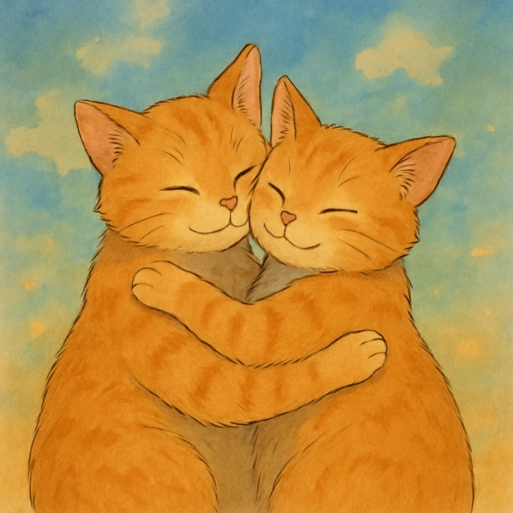 two ginger cats hugging, dreamy background emoji