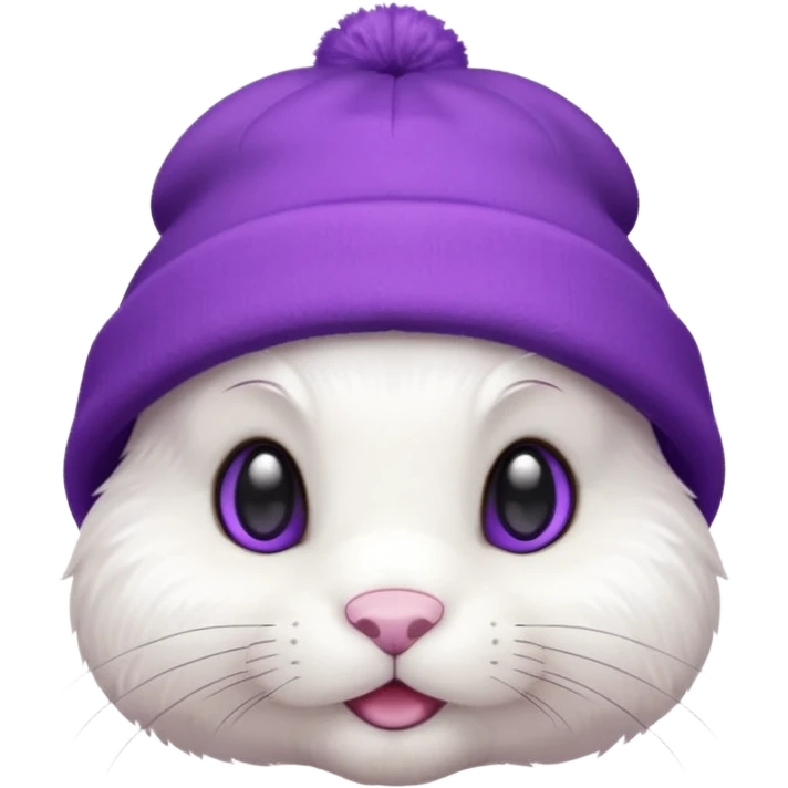 white Bunny wear a purrple benie hat emoji
